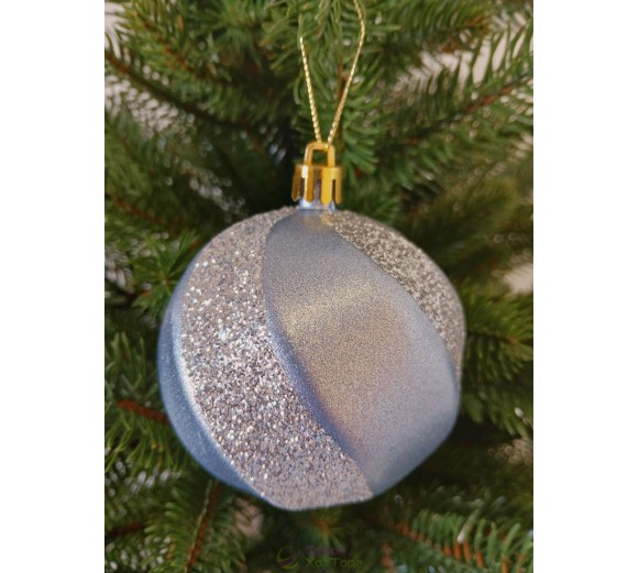 Новорічна куля в блискітках "Хвилька" Ø80мм синя, ціна за набір 4шт